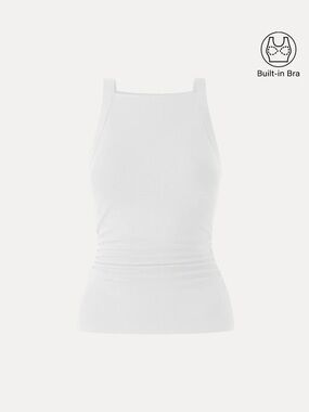 NWT OGL Plantive Chic Square Neck Ruched Rib Bra Tank in white